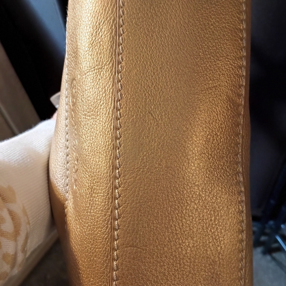 The SAK Pink Label Gold Pebble Leather Fringe Shoulder Bag. - Picture 4 of 16